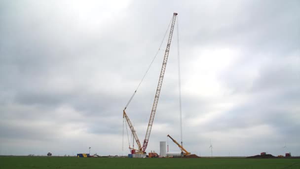 Processo Costruzione Del Mulino Torre Eolica Costruzione Time Lapse Montaggio — Video Stock