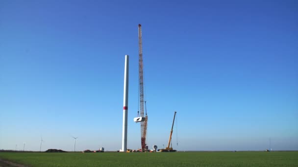 Proceso Construcción Del Molino Torre Energía Eólica Construcción Lapso Tiempo — Vídeo de stock