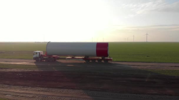 Proceso Construcción Torre Energía Eólica Molino Viento Construcción Transporte Parte — Vídeo de stock