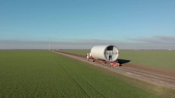 Proceso Construcción Torre Energía Eólica Molino Viento Construcción Transporte Parte — Vídeo de stock