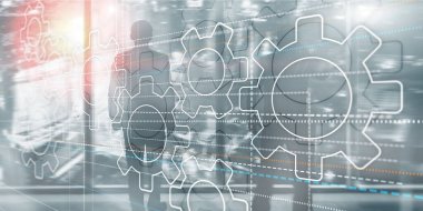 Dişliler. İş teknolojisi internet konsepti çifte maruziyet vitesleri soyut arkaplan