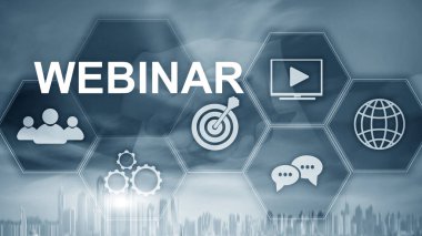 Dubai 'nin arka planında Webinar yazıtı, kişisel gelişim ve soyut bulanık arkaplan üzerine e-öğrenme kavramı.
