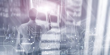 Şematik elektronik taslak sunucu odası bilgi iletişim teknolojisi arka plan. Şablon tasarım kopyalama alanı