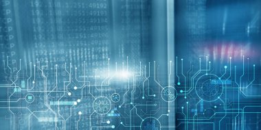 Şematik elektronik taslak sunucu odası bilgi iletişim teknolojisi arka plan. Şablon tasarım kopyalama alanı