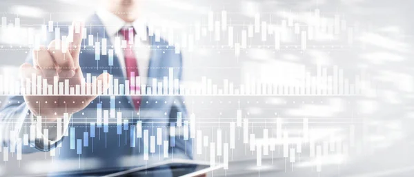 Grafico grafico candele grafico stock trading investimento business finance concept mixed media doppia esposizione schermo virtuale . — Foto Stock