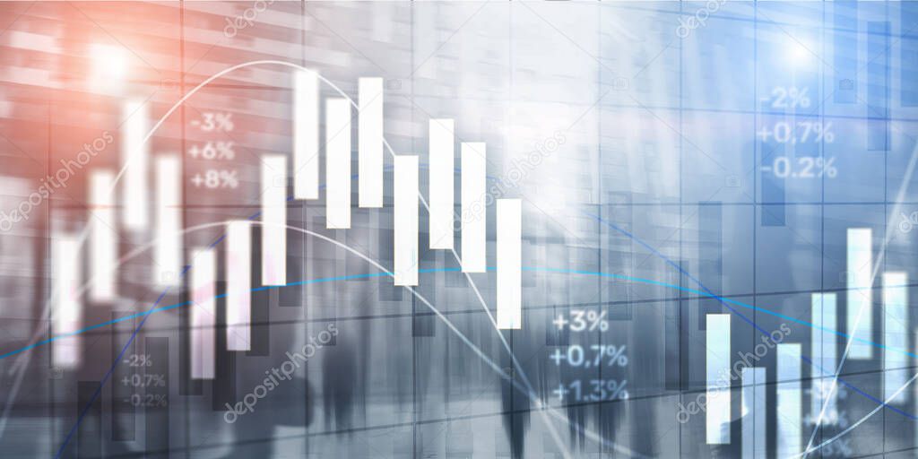 Stock market trading graph and candlestick chart. Trading Corporate background.