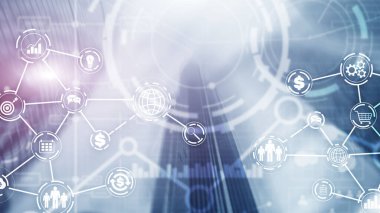 Şehir arka planında endüstri işi sanal diyagramı.