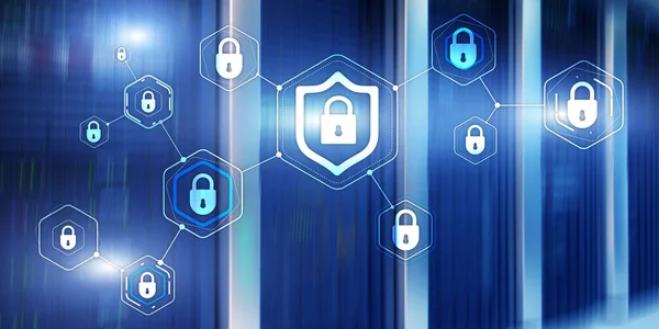 Cyber-Sicherheit Datenschutz Informationen Datenschutz Konzept der verschwommenen Server-Raum Hintergrund. — Stockfoto