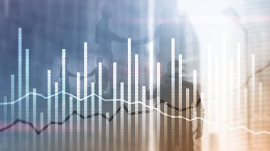 Çift Pozlama ekonomi büyüme diyagram üzerinde arka plan bulanık. İş ve yatırım kavramı.