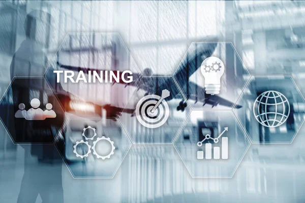 ビジネストレーニングコンセプト。オンラインセミナーEラーニングのトレーニング。金融技術とコミュニケーションの概念. — ストック写真