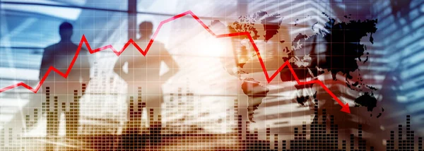 Chart with red down arrow on abstract background. Falling growth in busines — Stock Photo, Image