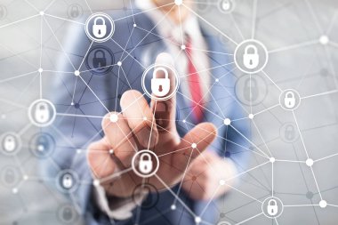 Siber güvenlik, bilgi gizliliği, modern sunucu odası arka planında veri koruma kavramı. İnternet ve dijital teknoloji kavramı.