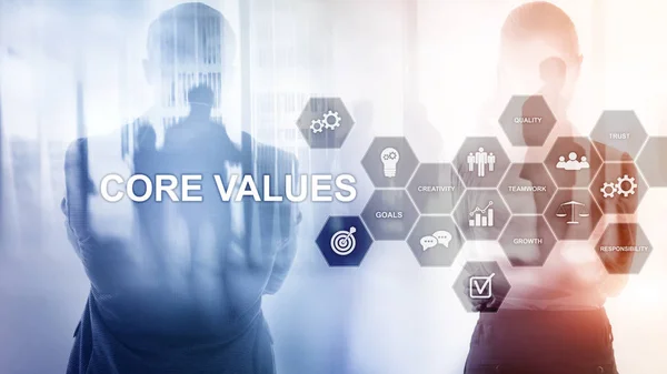 Concepto de valores básicos en pantalla virtual. Soluciones empresariales y financieras . — Foto de Stock