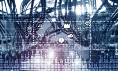 İkili kod. Ict - bilgi ve telekomünikasyon teknolojisi ve birçok şey - kavramların interneti.