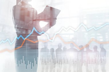 Business Financial Trading Investment konsept grafik sanal ekran çift pozlama.
