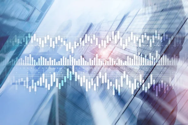 Świece na wykresie wykres wykres giełdowych w inwestycji Biznes Finanse koncepcja mieszana dwukrotnie wirtualny ekran ekspozycja — Zdjęcie stockowe