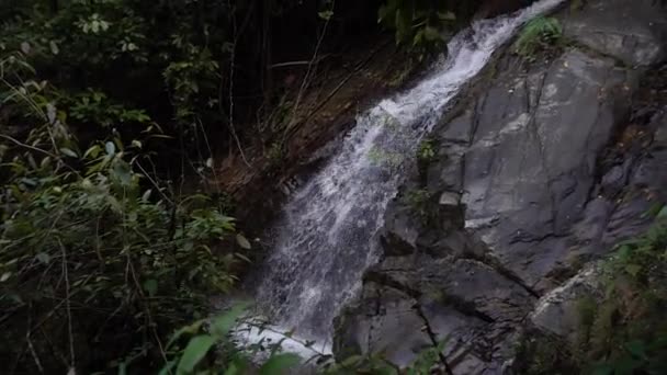 Slow Motion of scenic nature of beautiful waterfall in wild jungle forest environment in Thailand. 250FPS. — Stock Video