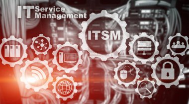 ITSM. IT Servis Yönetimi. Süper bilgisayar arka planında bilgi teknolojisi yönetimi kavramı.