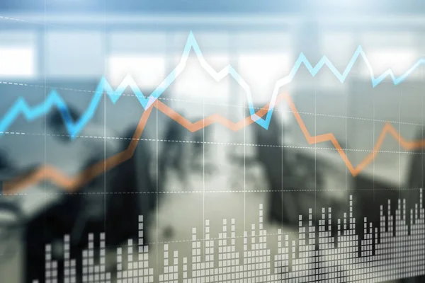 Trading Investment concept on virtual screen on blurred office. Stock chart. — Stock Photo, Image