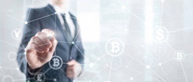 Çift Pozlama kavramı, Bitcoin ve blockchain. Dijital Ekonomi ve ticaret para