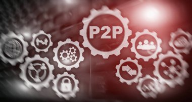 Akran akrana. Sanal ekranda sunucu odası arkaplanı olan P2P.