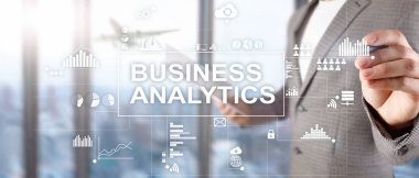 İş analytics kavramı çift pozlama arka plan üzerinde.