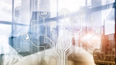 İş uygulamaları simgeleri arka plan bulanık. Finans ve ticaret. Internet teknoloji kavramı.