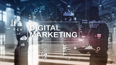 Çift Pozlama arka plan üzerinde dijital pazarlama kavramı.