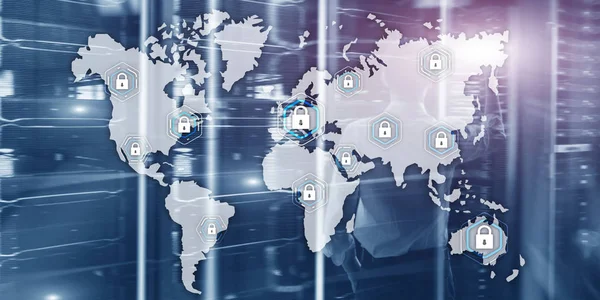 Concepto Global Seguridad Cibernética Comunicación Privacidad Protección Datos Servidor Habitación — Foto de Stock