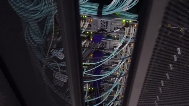 Rack server hardware in the data center. Open door server rack. — Stock Video