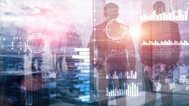 İş zekası. Diyagramı, grafik, hisse senedi Alım Satım, yatırım Pano, şeffaf arka plan bulanık.