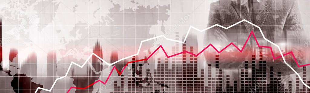 Red and White Stock Market Graph. Web header or banner