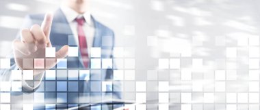 Soyut teknoloji iş arka plan. Arka planda takım elbiseli insanlar