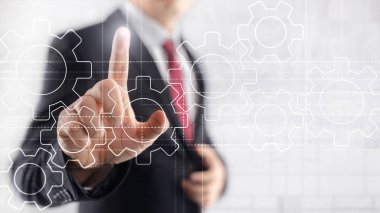 Gears mekanizması, dijital dönüşüm, veri entegrasyonu ve dijital teknoloji kavramı.