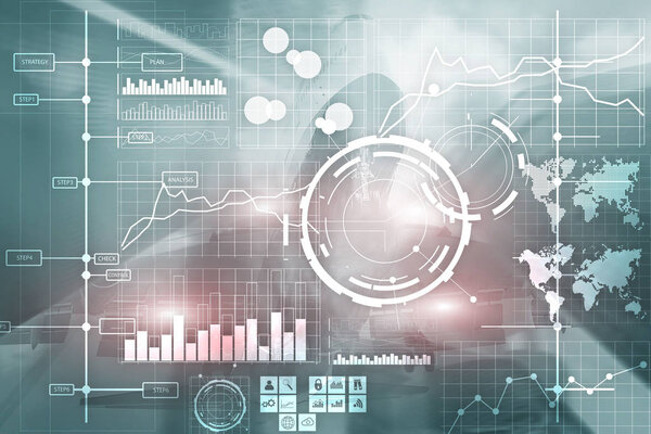 Ключевой показатель эффективности KPI Анализ приборной панели прозрачный размытый фон.