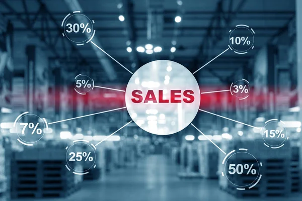 Sale Discount Konzept. Beschriftung Verkauf auf verschwommenem Ladenhintergrund. — Stockfoto