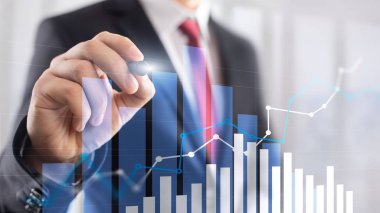 Finansal büyüme grafiği. Satış artışı, pazarlama stratejisi.