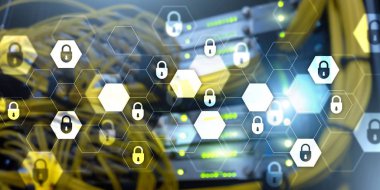 Siber güvenlik soyut teknoloji afiş arka plan. Veri koruma, bilgi gizliliği.