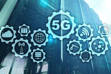5G Ağ, 5G İnternet Bağlantısı Konsepti dijital arkaplanda. Akıllı iletişim ağı kavramı.
