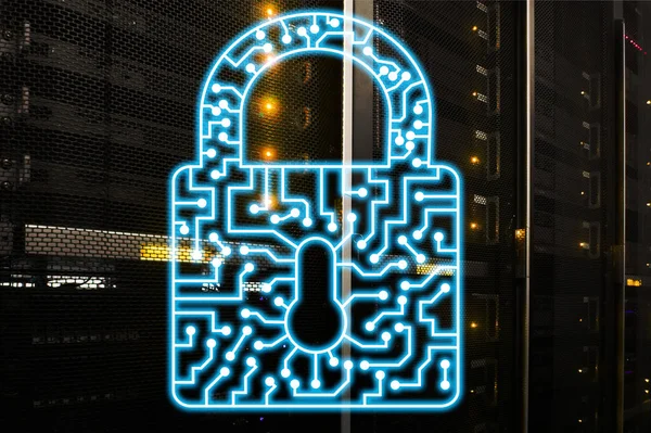 Cyber Security Lock Ikona Internet Informacji Ochrona Danych Koncepcja Technologiczna — Zdjęcie stockowe