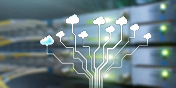 Cloud Information Computing Technology concept. Conceptual banner on server rack background.