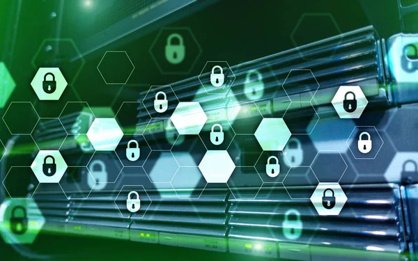 Servidor de rack de seguridad digital concepto de protección de datos. —  Fotos de Stock