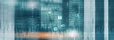 İkili kod. Ict - bilgi ve telekomünikasyon teknolojisi ve birçok şey - kavramların interneti.