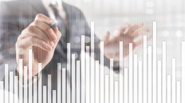 Bulanık arka planda iş ve finans grafiği. Ticaret, yatırım ve ekonomi kavramı.