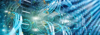 Yüksek Performans. Süperbilgisayar Arkaplanındaki Dişli Tekerleği.