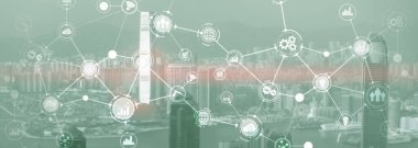 İş organizasyonel yapı yeniliği otomasyon teknolojisi panoramik web sitesi başlık arkaplanı.