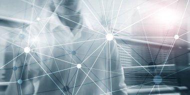 Mavi arka planda bir ağ. Soyut Arkaplan.