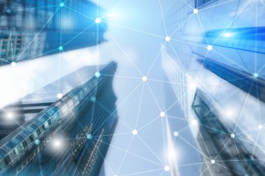 Gelecekçi Siber Ağ. Akıllı Şehir Konsepti. Soyut Satır Bağlantısı.