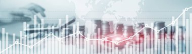 İş dünyasının finansal borsa alım satım geçmişinde çifte pozlama küresel dünya haritası.