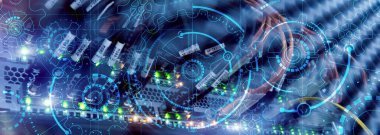 Yüksek Performans. Süperbilgisayar Arkaplanındaki Dişli Tekerleği.